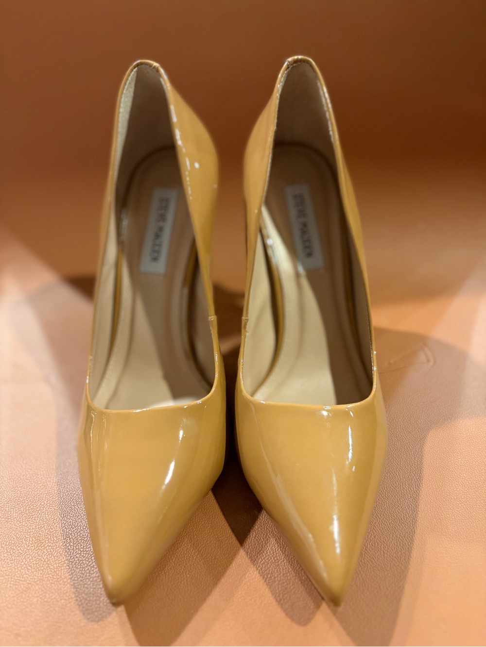 Steve Madden Mustard Patent Pointed-Toe Pumps